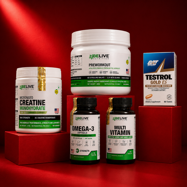 Ultimate Performance Booster Stack | Pre-Workout + Creatine + Testrol + Omega-3 + Multivitamin