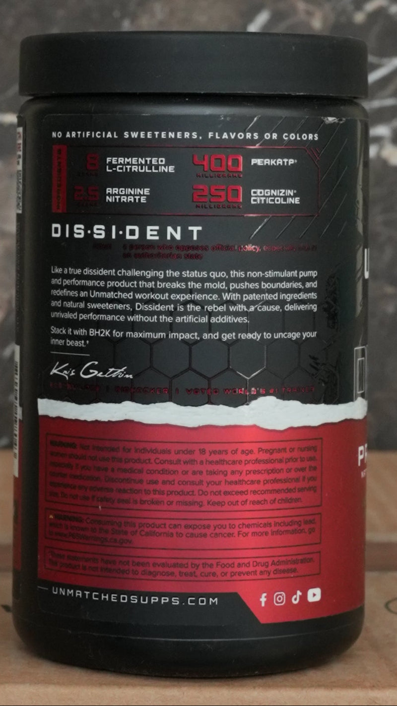 Unmatched Dissident Stim Free Preworkout